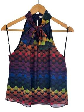 ALICE + OLIVIA Leia Multicolor Printed Georgette Halter Tank Cami Blouse Size S